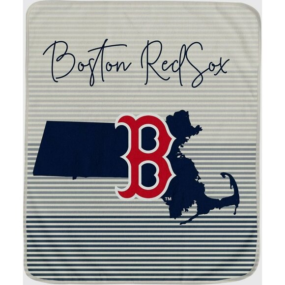 Boston Red Sox State Stripe Larger Ultra Soft Plush Throw Blanket MLB Licensed - Picture 1 of 3